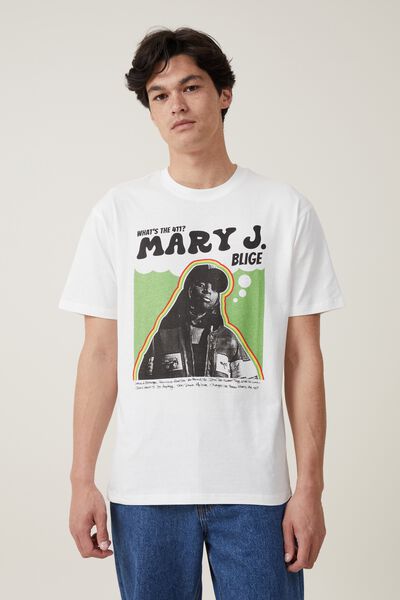 Loose Fit Music T-Shirt, LCN BRA VINTAGE WHITE/MARY J BLIGE - RASTA