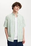 Linen Short Sleeve Shirt, EMERALD STRIPE - alternate image 1