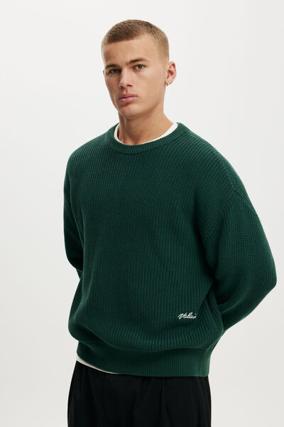 Box Fit Crew Knit, FOREST EMB