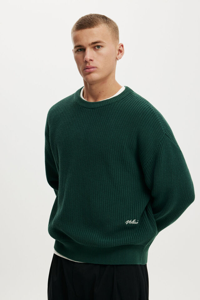 Box Fit Crew Knit, FOREST EMB