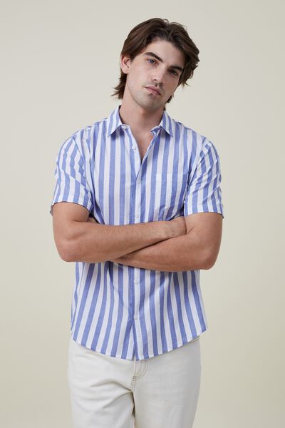 Vacay Short Sleeve Shirt, COBALT BOLD STRIPE