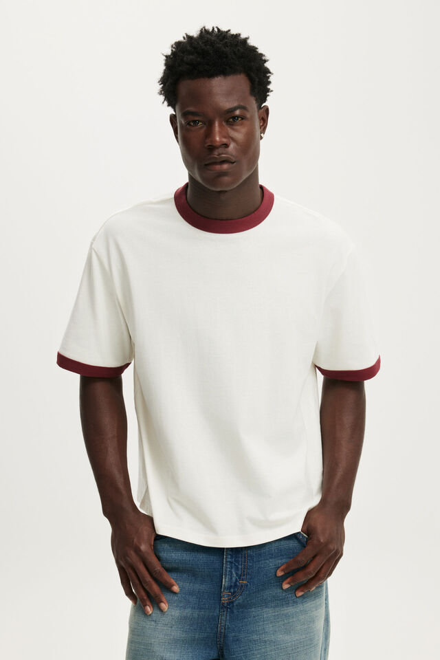 Cropped Fit T-Shirt, CLOUD / REDWOOD RINGER