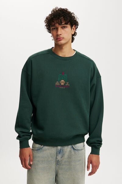 Box Fit Graphic Crew Sweater, PINE NEEDLE GREEN / MIND GARDEN PARIS
