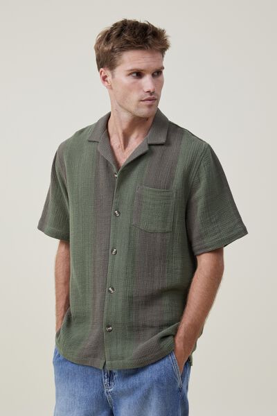 Palma Short Sleeve Shirt, SAGE BROWN STRIPE