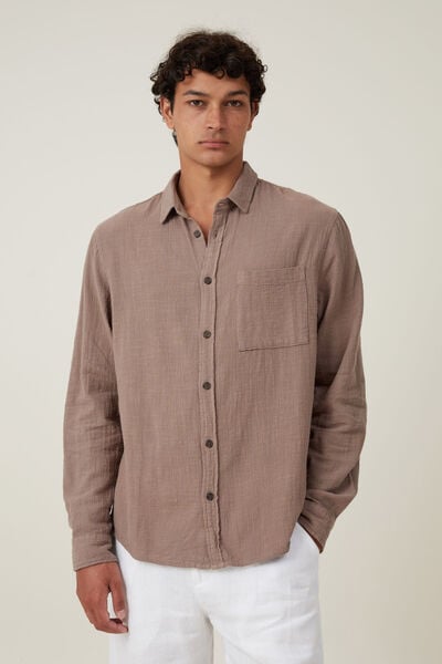Camisas - Portland Long Sleeve Shirt, MOCHA CHEESECLOTH