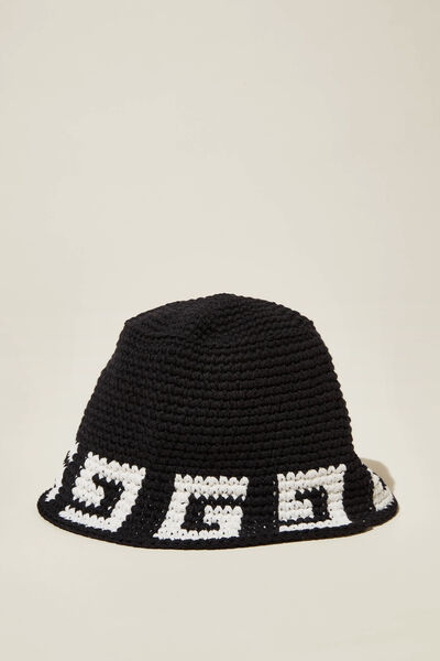 Crochet Bucket Hat, BLACK/WHITE