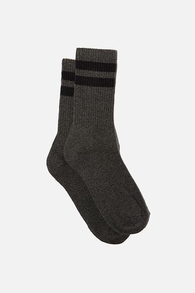 Essential Active Sock, CHARCOAL MARLE/BLACK SPORT STRIPE