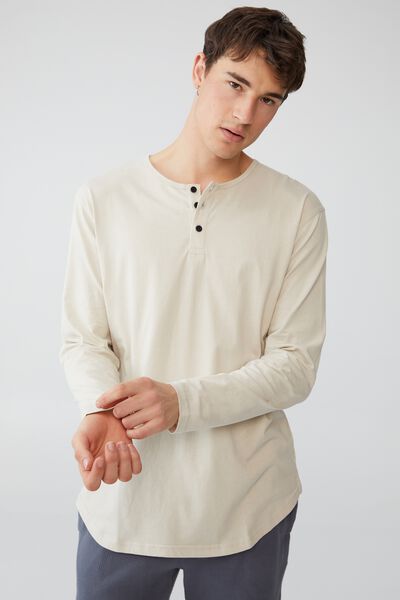 Longline Scoop Henley Long Sleeve T-Shirt, IVORY
