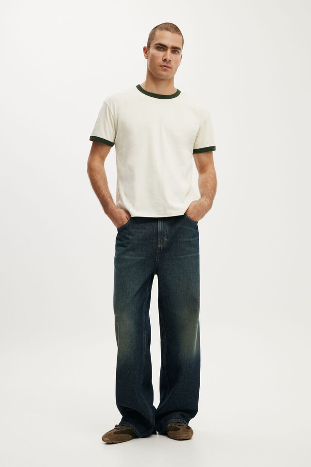 Fitted T-Shirt, OAT / HERITAGE GREEN RINGER