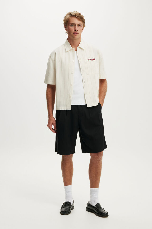 Ventura Short Sleeve Shirt, ECRU STRIPE EMB