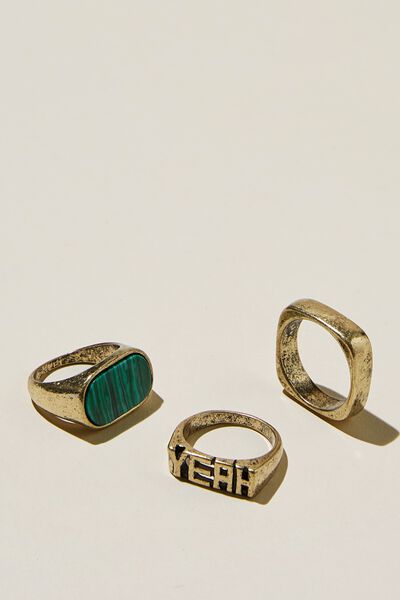 Anel - Rings Multi Pack, GOLD/GREEN/YEAH