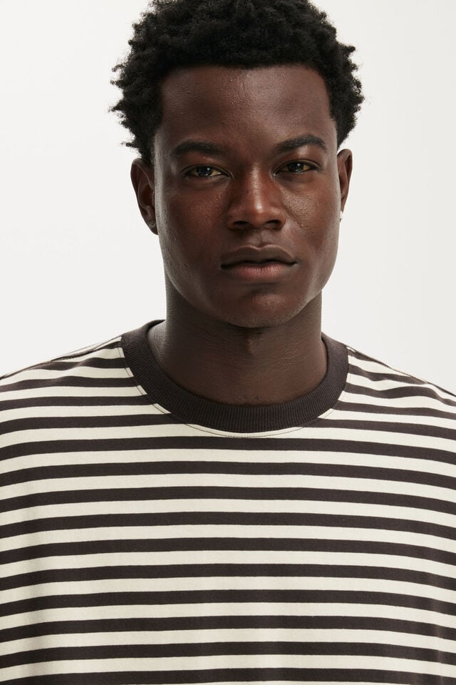 Cropped Fit T-Shirt, OAT / BITTER BROWN STRIPE
