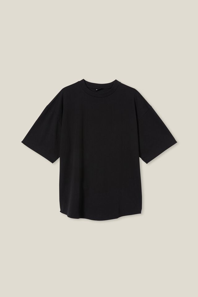 Box Fit Scooped Hem T-Shirt, BLACK