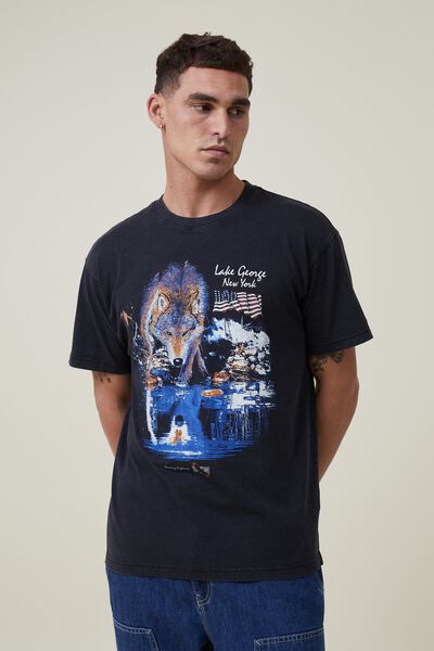 Premium Loose Fit Art T-Shirt, BLACK/LAKE GEORGE WOLF