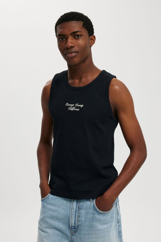 Graphic Rib Tank, BLACK/ ORANGE COUNTY SCRIPT