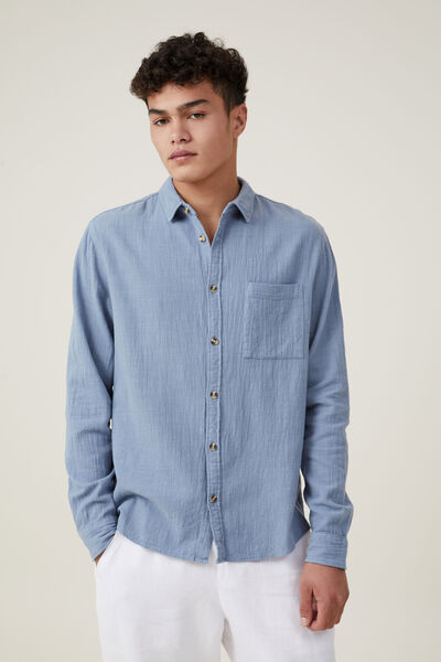 Portland Long Sleeve Shirt, STEEL BLUE CHEESECLOTH