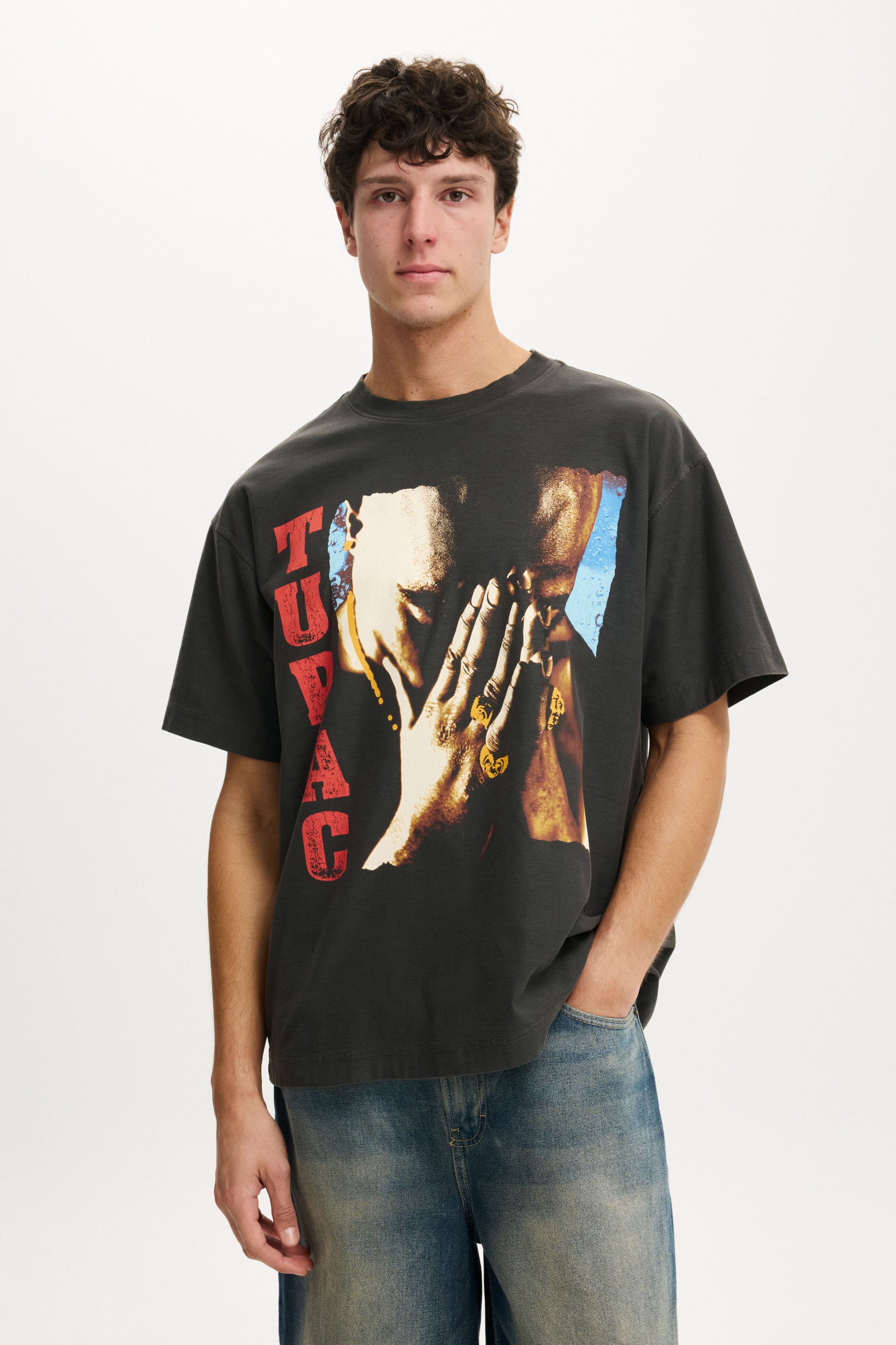 Men's Black Tupac Music Box Fit T-Shirt | Cotton On United States