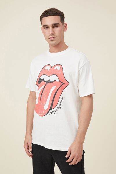 Loose Fit Music T-Shirt, LCN BRA VINTAGE WHITE/ROLLING STONES - LICK