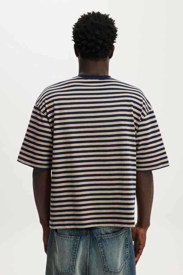 Cropped Fit T-Shirt, HAZLENUT / VINTAGE NAVY STRIPE