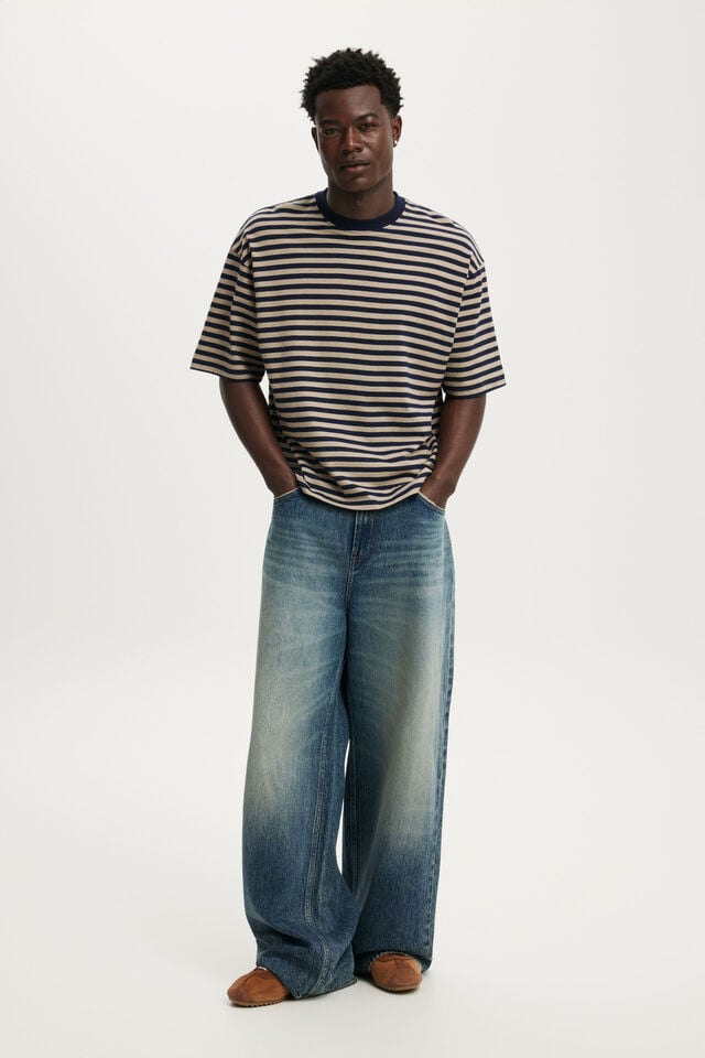 Cropped Fit T-Shirt, HAZLENUT / VINTAGE NAVY STRIPE