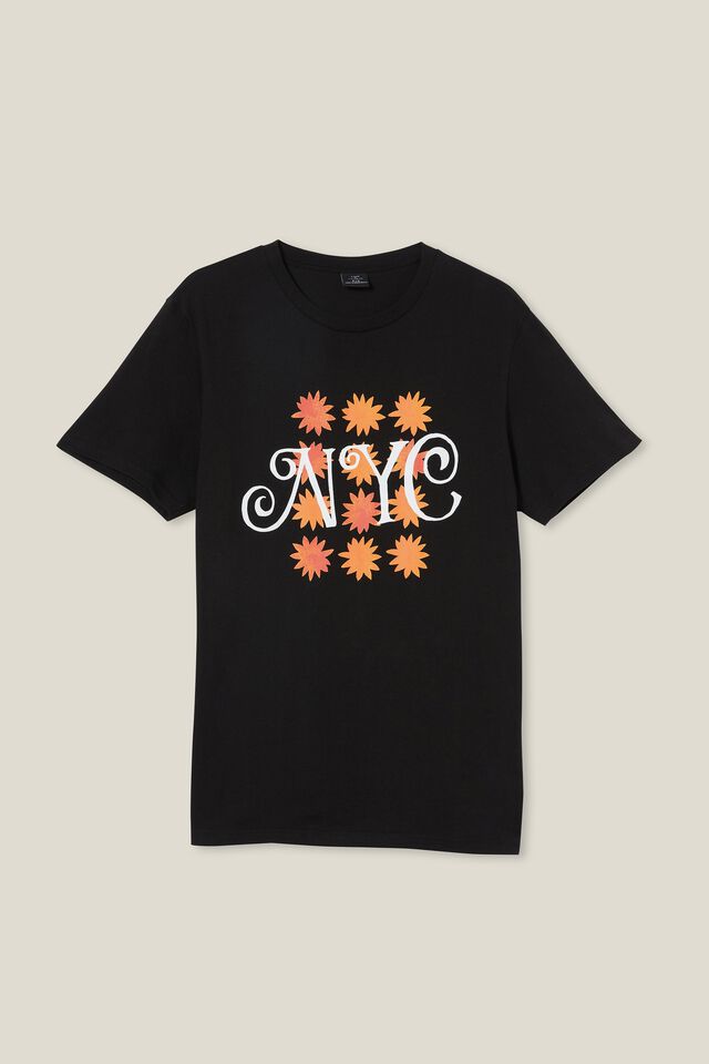 Tbar Art T-Shirt, BLACK/FLOWERS OF NYC