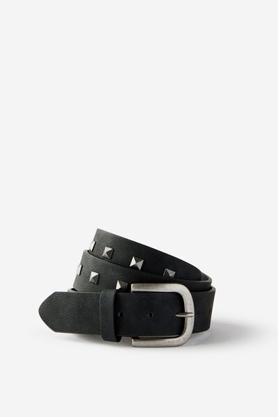 Stud Belt, BLACK/BURNISHED SILVER
