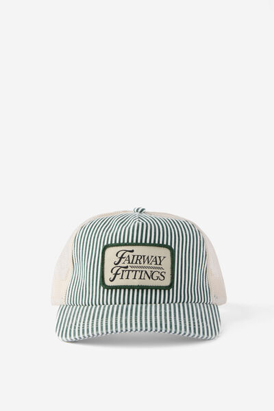 Trucker Hat, GREEN STRIPE/FAIRWAY FITTINGS