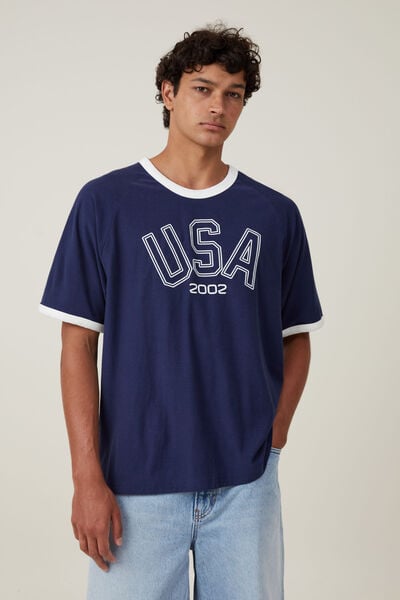 Football T-Shirt, INDIGO/VINTAGE WHITE/USA 2002