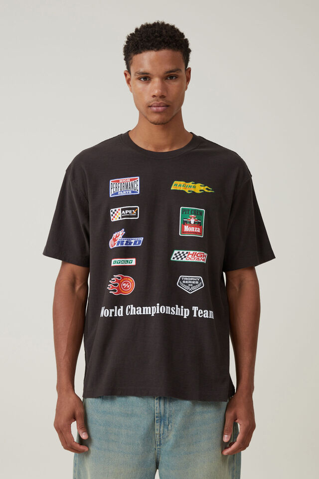 Pit Stop Loose Fit T-Shirt, WASHED BLACK / WORLD CHAMPIONSHIP LOGO