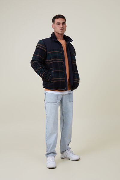 Panelled Puffer, NAVY CHECK