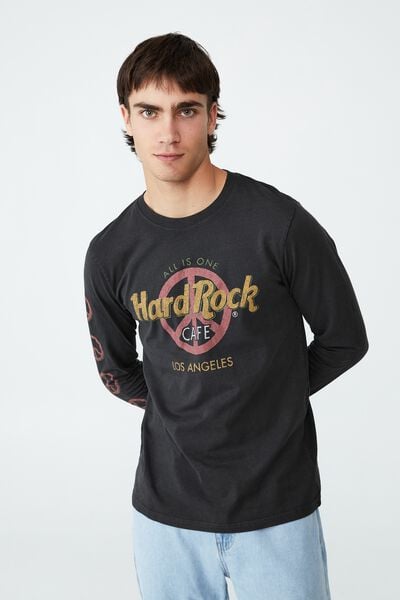 Hard Rock Cafe Long Sleeve Tshirt, LCN HRC WASHED BLACK - PEACE