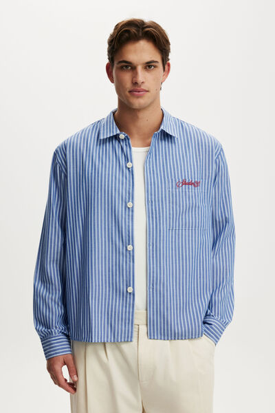 Bedford Long Sleeve Shirt, INDIGO STRIPE EMB