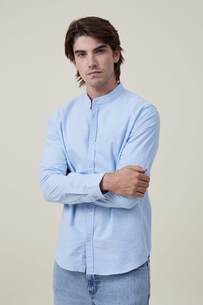 Mandarin Long Sleeve Shirt, PREPPY BLUE