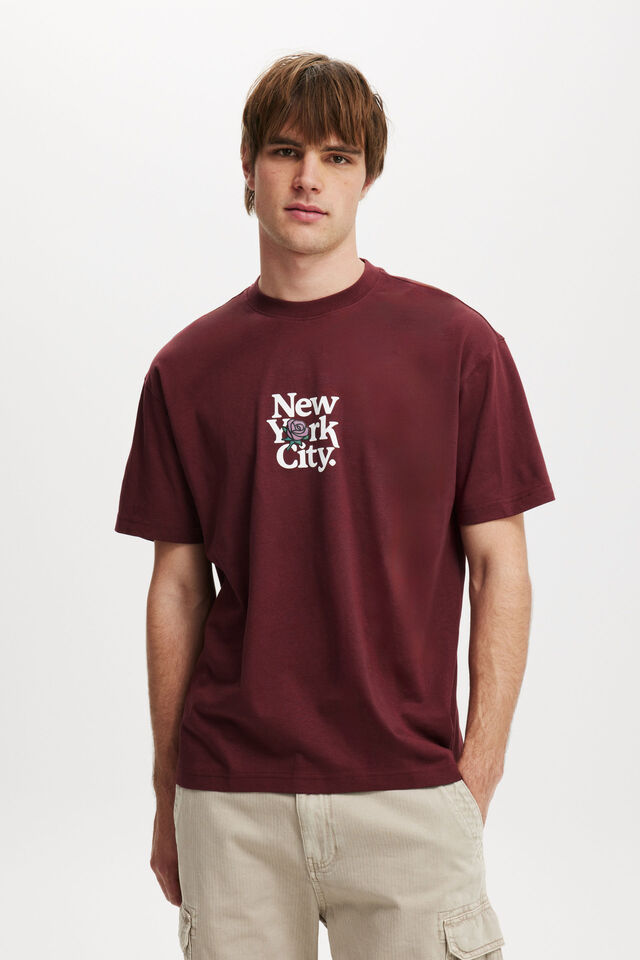 Loose Fit Art T-Shirt, DARK CARMINE/NEW YORK ROSE