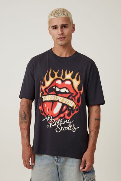 Loose Fit Music T-Shirt, LCN BRA WASHED BLACK/ROLLING STONES - TATTOO
