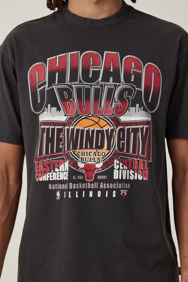 Chicago Bulls Nba Loose Fit T-Shirt, LCN NBA WASHED BLACK/BULLS - CITYSCAPE