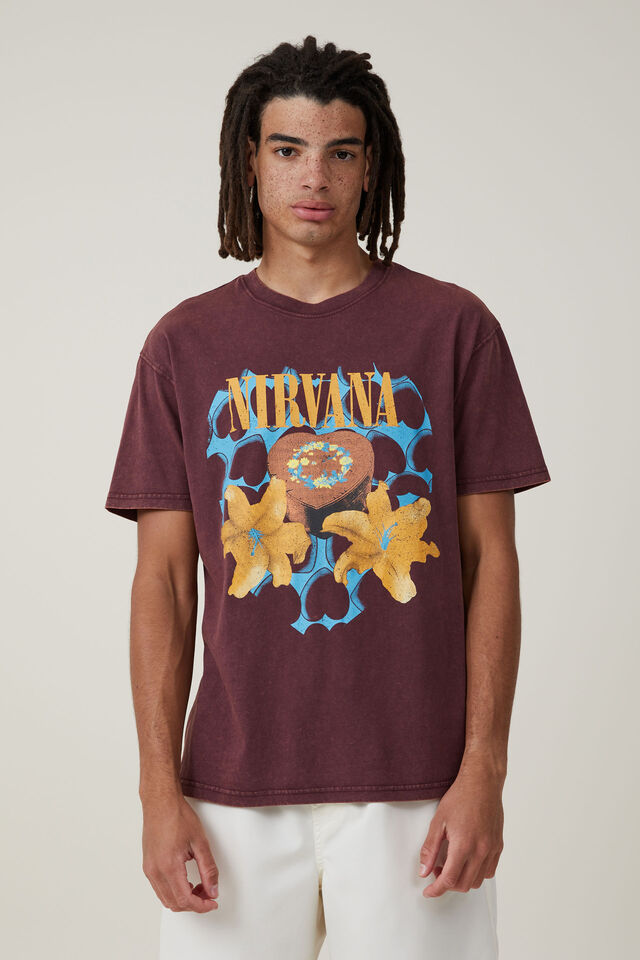Nirvana Loose Fit T-Shirt, LCN MT WINDSOR WINE/NIRVANA -HEART SHAPED BOX