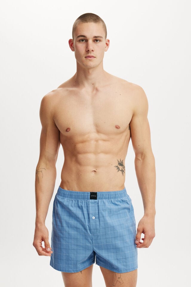 Stretch Boxer Short, BLUE/GRID CHECK