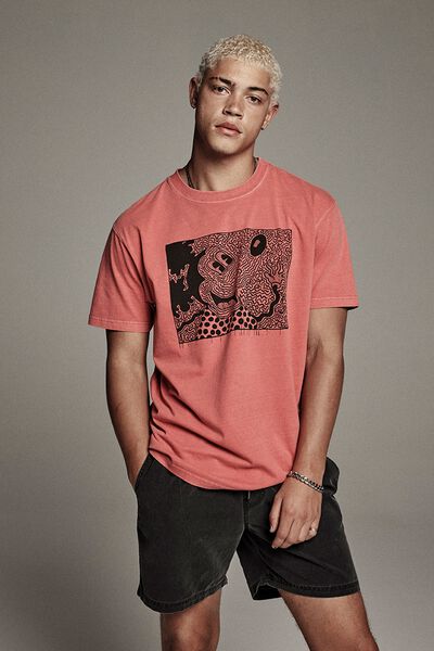 Mickey Loose Fit T-Shirt, LCN DIS SOFT RED/KEITH HARING SQUIGGLES