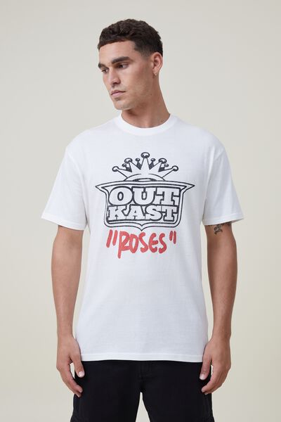 Premium Loose Fit Music T-Shirt, LCN MT VINTAGE WHITE/OUTKAST - RED ROSES