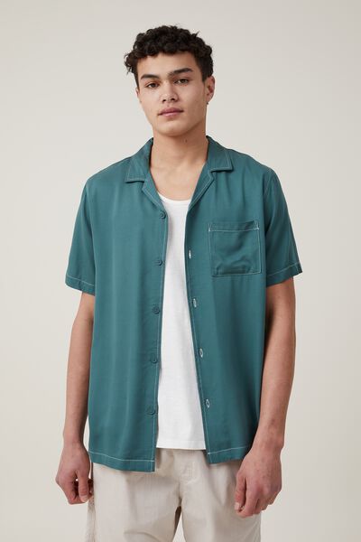 Camisas - Riviera Short Sleeve Shirt, DEEP TEAL POP STITCH