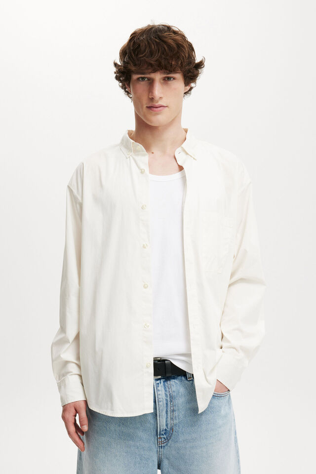 Oversized Long Sleeve Shirt, OFF WHITE