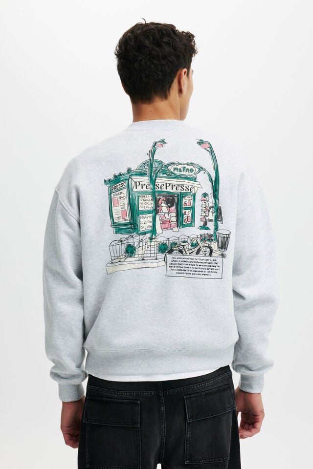 Box Fit Graphic Crew Sweater, GREY MARLE / THE METRO