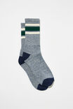 Essential Sock, BLUE MELANGE/WHITE/GREEN/TRIPLE STRIPE - alternate image 1