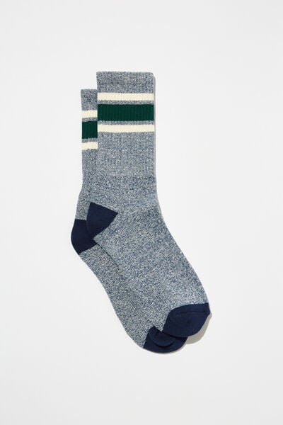 Essential Sock, BLUE MELANGE/WHITE/GREEN/TRIPLE STRIPE