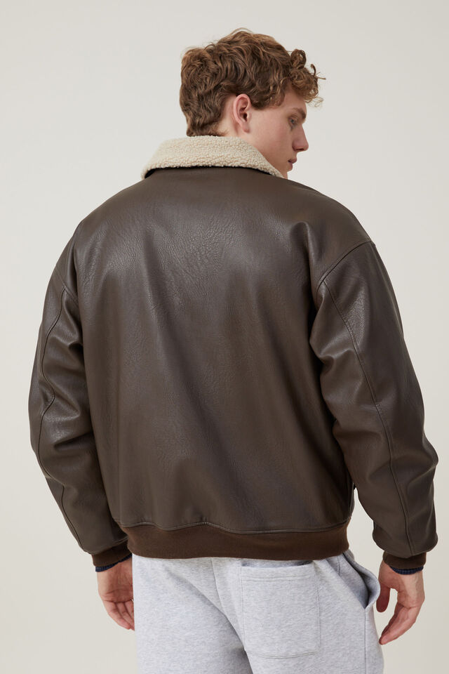 Jaqueta - Faux Leather Flight Jacket, BROWN