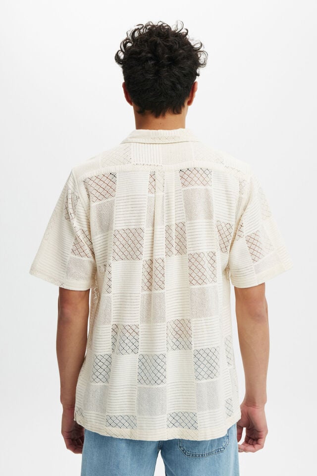 Palma Short Sleeve Shirt, CREAM GRID PATTERN