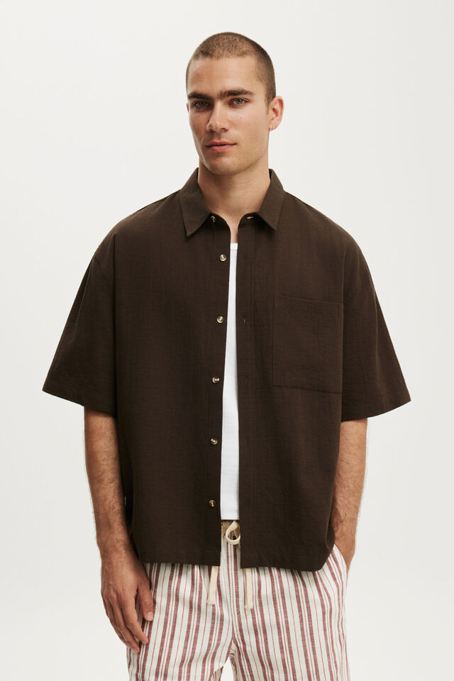 Boxy Fit Short Sleeve Shirt, BROWN