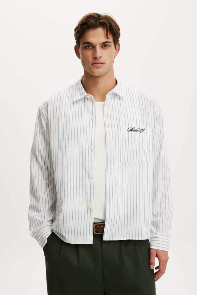 Bedford Long Sleeve Shirt, WHITE STRIPE EMB
