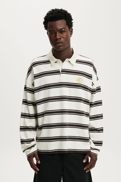Box Fit Rugby Polo, ECRU/CHOCOLATE STRIPE